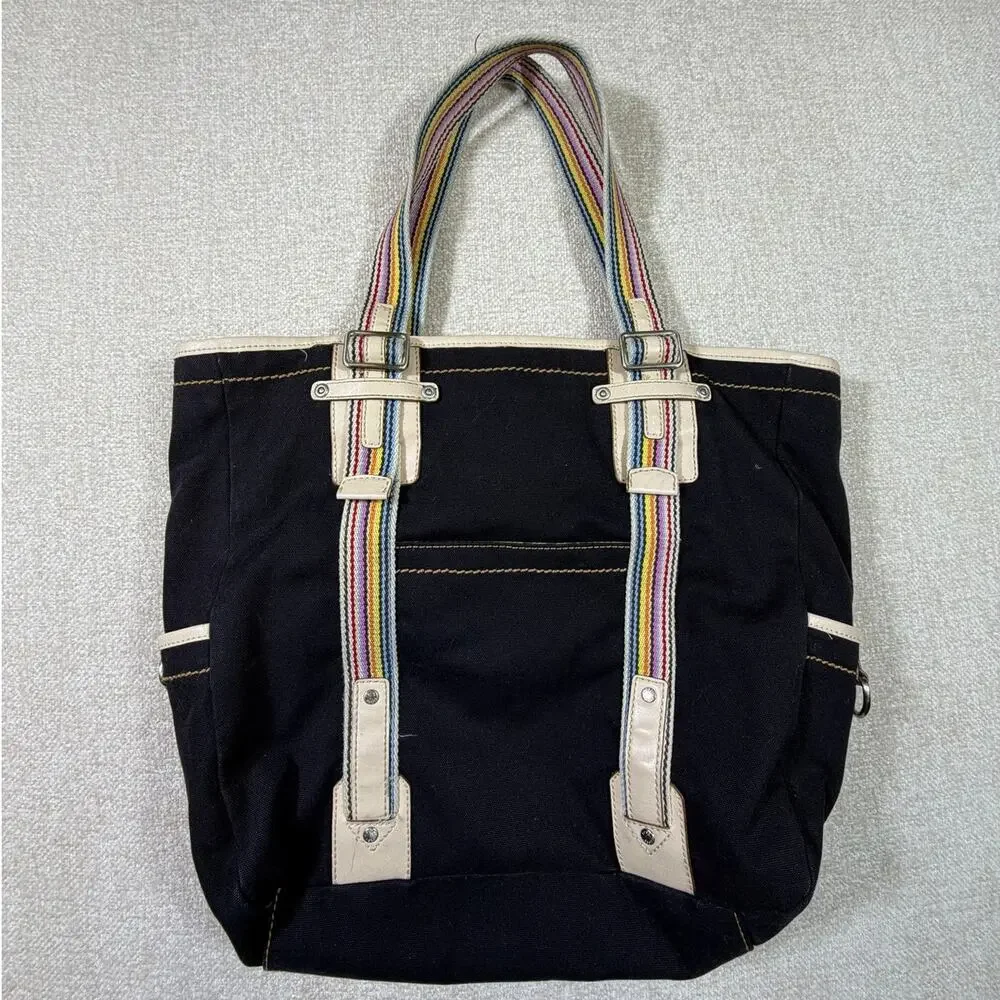 Fossil Women's Black Canvas Leather Carry Everyday Satchel Tote Bag Carry